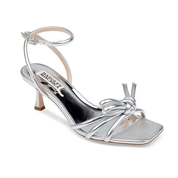 BADGLEY MISCHKA LOYALTY ANKLE STRAP KNOTTED MID HEELS SANDALS - Picture 1 of 7